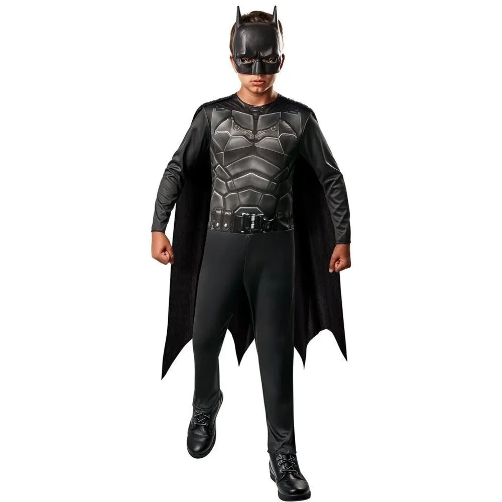 NEW The Batman Halloween Costume DC Rubies Boys Medium 8 Jumpsuit Cape Mask